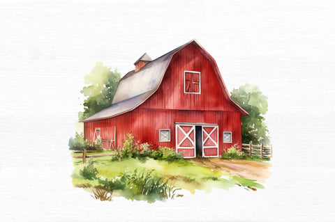 Watercolor Red Barn Sublimation Clipart Bundle Sublimation Regulrcrative 