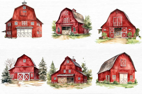 Watercolor Red Barn Sublimation Clipart Bundle Sublimation Regulrcrative 