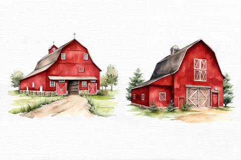 Watercolor Red Barn Sublimation Clipart Bundle Sublimation Regulrcrative 
