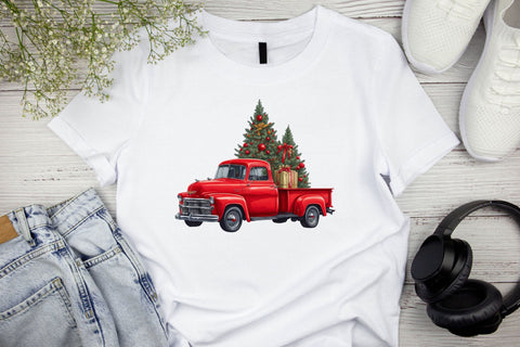 Watercolor Red Christmas Truck Clipart Sublimation Rupkotha 