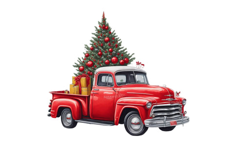 Watercolor Red Christmas Truck Clipart Sublimation Rupkotha 