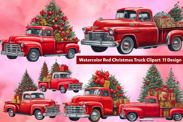 Watercolor Red Christmas Truck Clipart Sublimation Rupkotha 