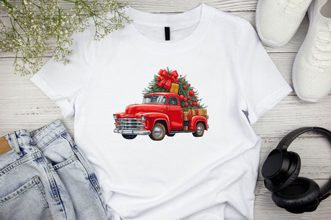 Watercolor Red Christmas Truck Clipart Sublimation Rupkotha 