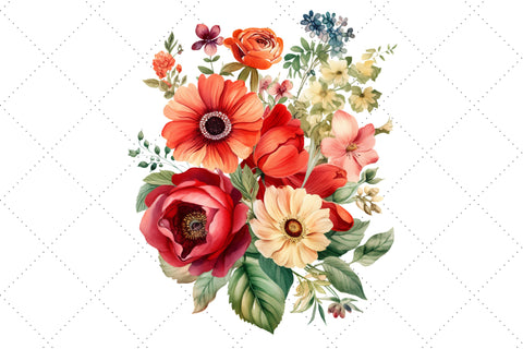 Watercolor Red Floral Bouquet Clipart Bundle, Sublimation, Red Floral Bouquet Sublimation FloridPrintables 