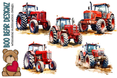 Watercolor Red Tractor Clipart Sublimation Boo Bear Designz 