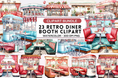Watercolor Retro Diner Booth Clipart Sublimation Regulrcrative 