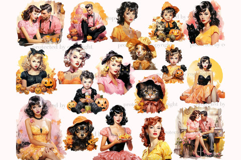Watercolor Retro Halloween Clipart | Pumpkin Illustation PNG SVG GlamArtZhanna 