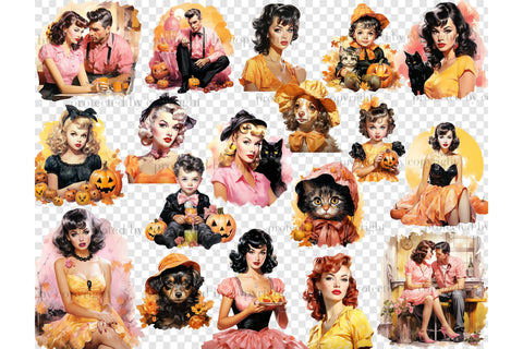 Watercolor Retro Halloween Clipart | Pumpkin Illustation PNG SVG GlamArtZhanna 