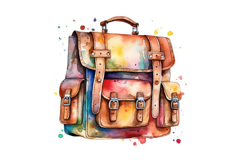 Watercolor Retro School Bag Clipart Bundle Sublimation Regulrcrative 
