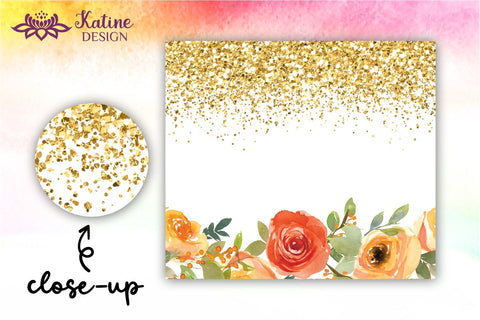 Watercolor Rose and Gold Glitter Tumbler, Flower Tumbler, Floral Tumbler, Watercolor Tumbler, Wrap Design Sublimation Bundle for 20 Oz Skinny Tumbler Straight and Tapered PNG Sublimation KatineDesign 