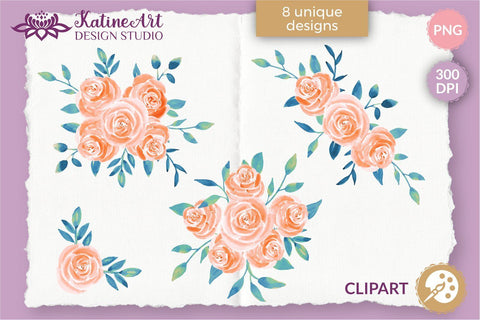Watercolor Rose clipart floral arrangements and Bouquets Bundle Sublimation KatineArt 