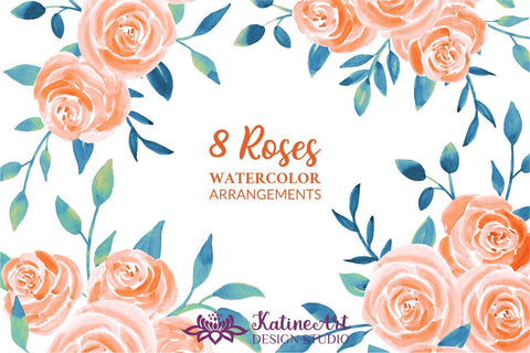 Watercolor Rose clipart floral arrangements and Bouquets Bundle Sublimation KatineArt 