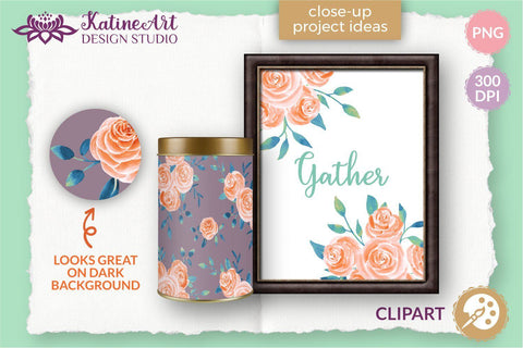 Watercolor Rose clipart floral arrangements and Bouquets Bundle Sublimation KatineArt 