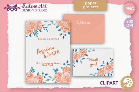 Watercolor Rose clipart floral arrangements and Bouquets Bundle Sublimation KatineArt 