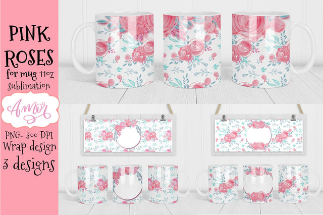 Watercolor Rose designs for mug sublimation 11oz bundle SVG Amorclipart 
