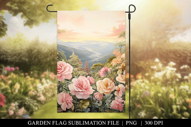 Watercolor Rose Garden Flag Sublimation Design Sublimation BijouBay 