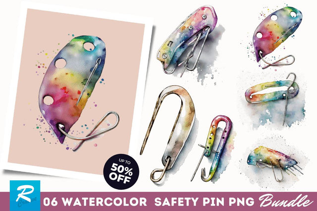 Watercolor Safety Pin Clipart Bundle Sublimation Regulrcrative 