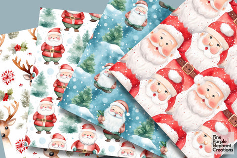 Watercolor Santa Christmas Holiday Digital Pattern Fine Purple Elephant Creations 