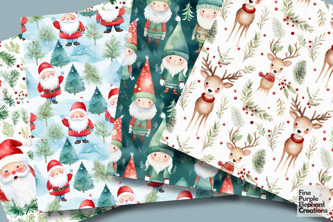 Watercolor Santa Christmas Holiday Digital Pattern Fine Purple Elephant Creations 