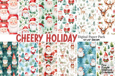 Watercolor Santa Christmas Holiday Digital Pattern Fine Purple Elephant Creations 
