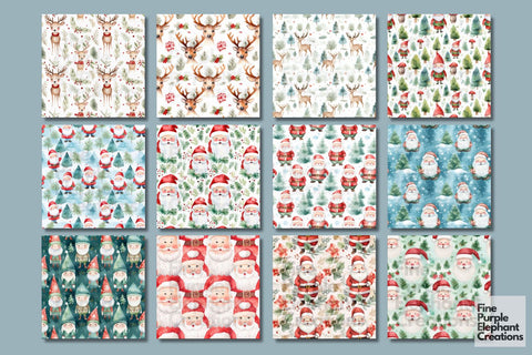 Watercolor Santa Christmas Holiday Digital Pattern Fine Purple Elephant Creations 