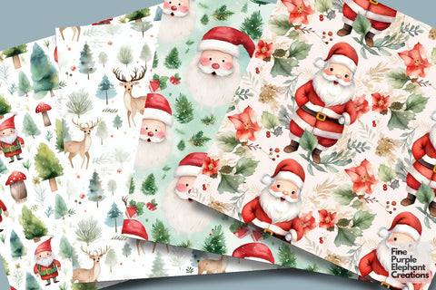 Watercolor Santa Christmas Holiday Digital Pattern Fine Purple Elephant Creations 