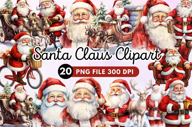 Watercolor Santa Claus Clipart Bundle Sublimation Regulrcrative 