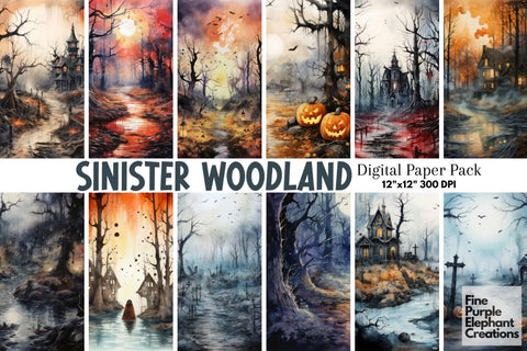 Watercolor Scary Woods | Halloween Background Digital Pattern Fine Purple Elephant Creations 