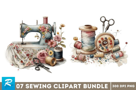 Watercolor Sewing Clipart Bundle Sublimation Regulrcrative 