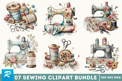 Watercolor Sewing Clipart Bundle Sublimation Regulrcrative 