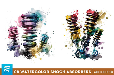 Watercolor Shock Absorbers Clipart Bundle Sublimation Regulrcrative 