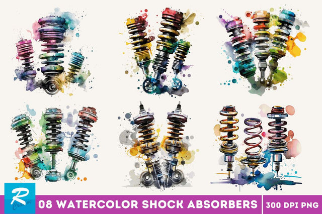 Watercolor Shock Absorbers Clipart Bundle Sublimation Regulrcrative 