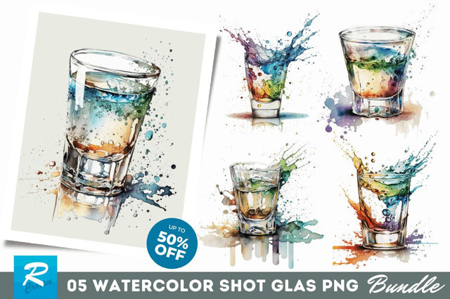 Watercolor Shot Glass Clipart Bundle Sublimation Regulrcrative 