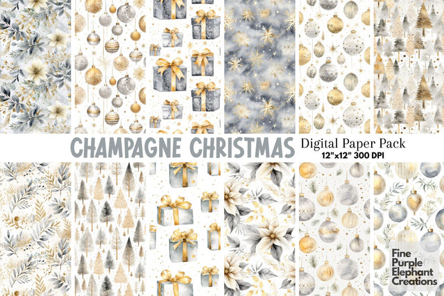 Watercolor Silver Gold Christmas Digital Pattern Fine Purple Elephant Creations 