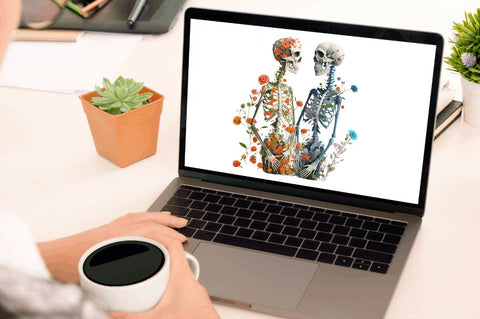 Watercolor Skeleton Couple Clipart Bundle Sublimation Regulrcrative 