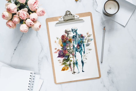 Watercolor Skeleton Couple Clipart Bundle Sublimation Regulrcrative 