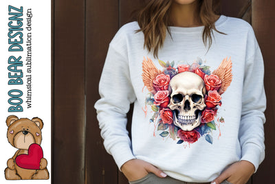 Watercolor Skull and Roses Sublimation design Sublimation Boo Bear Designz 