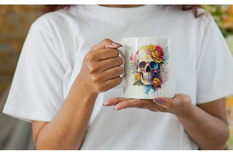 Watercolor Skull Flower Mug Wrap | Sublimation Coffee Cup Sublimation artnoy 