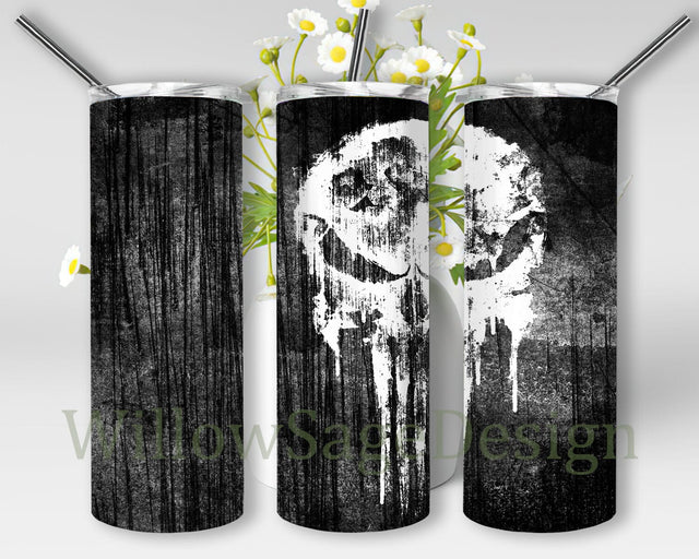 Watercolor Skull Tumbler Png, Punisher 20oz Skinny Tumbler, Punisher Tumbler Wrap, Punisher Sublimation Design, Instant Download Sublimation WillowSageDesign 