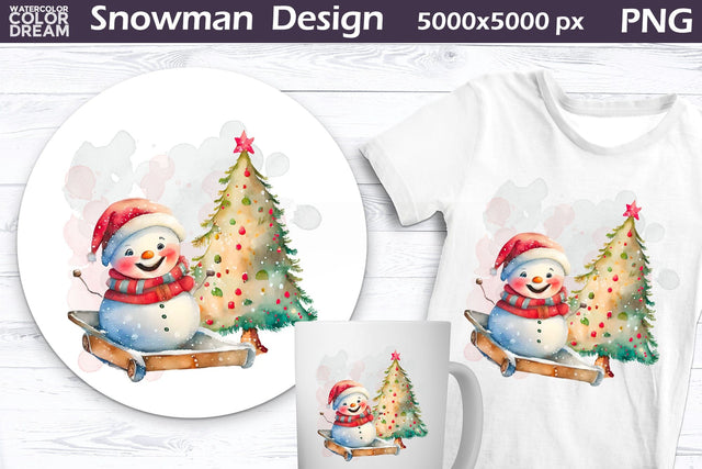 Watercolor Snowman Christmas Tree Sublimation WatercolorColorDream 