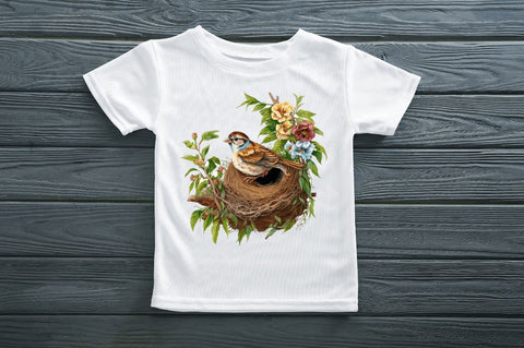 Watercolor Sparrow's Nest Clipart Bundle Sublimation Regulrcrative 