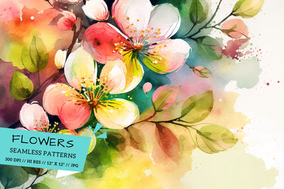 Watercolor Spring Floral Background Digital Pattern FloridPrintables 