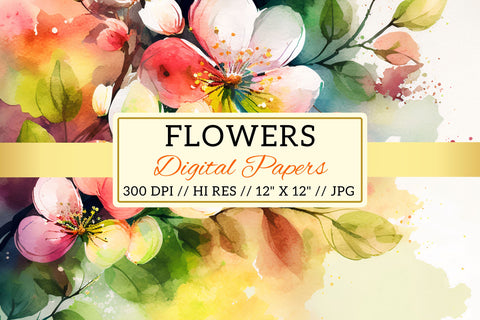 Watercolor Spring Floral Background Digital Pattern FloridPrintables 