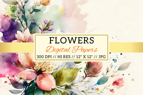 Watercolor Spring Floral Background, watercolor background with flowers Digital Pattern FloridPrintables 