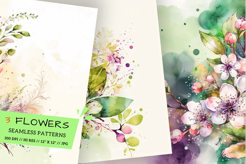 Watercolor Spring Floral Background, watercolor background with flowers Digital Pattern FloridPrintables 
