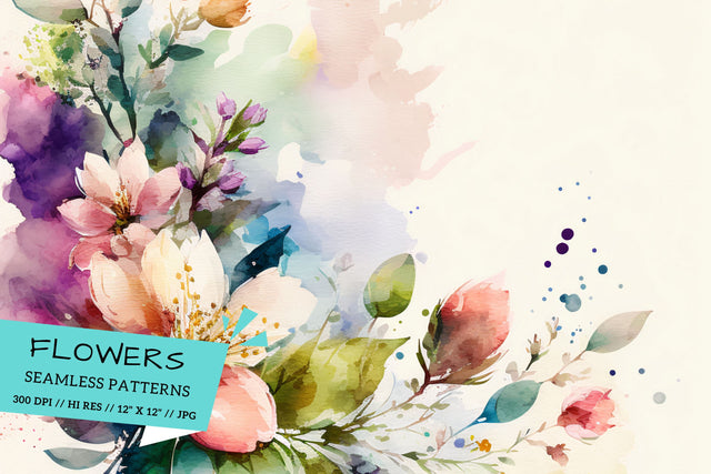 Watercolor Spring Floral Background, watercolor background with flowers Digital Pattern FloridPrintables 