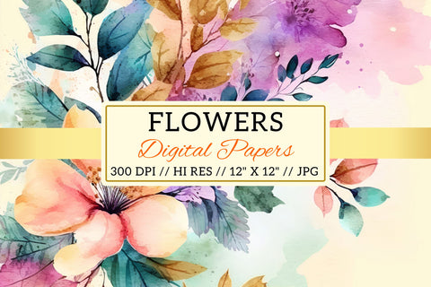 Watercolor Spring Floral Background, watercolor background with flowers Digital Pattern FloridPrintables 