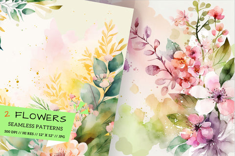 Watercolor Spring Floral Background, watercolor background with flowers Digital Pattern FloridPrintables 