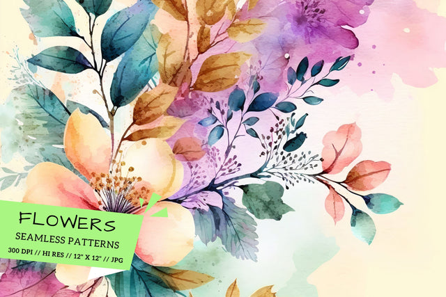 Watercolor Spring Floral Background, watercolor background with flowers Digital Pattern FloridPrintables 