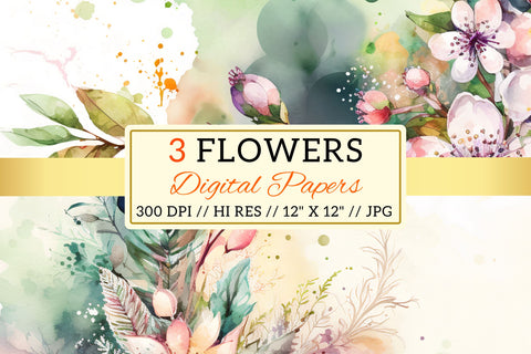 Watercolor Spring Floral Background, watercolor background with flowers Digital Pattern FloridPrintables 